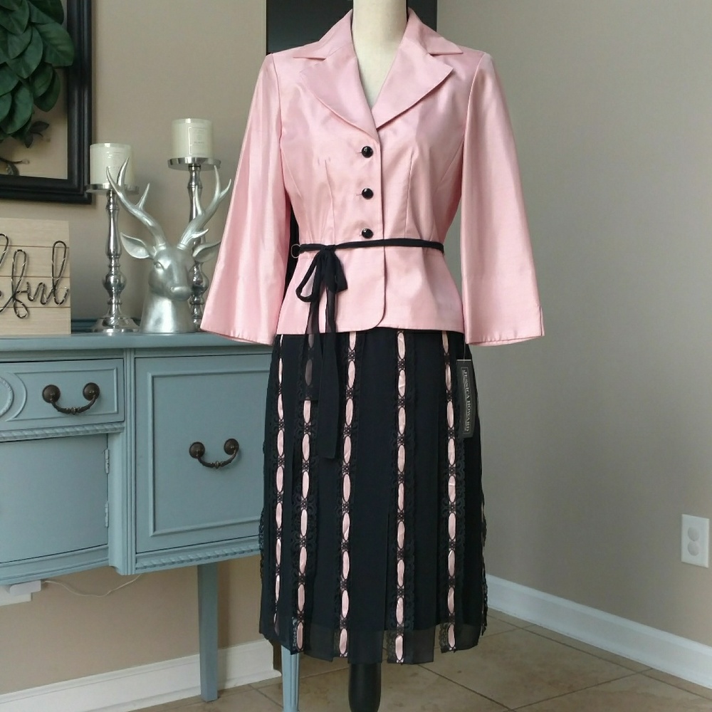 Jessica Howard Pink/Black Suit, Ribbon Skirt - NWT